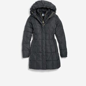 Cole Haan Coat Signature Hooded Taffeta Down Coat Cinched Waist Neutral Preppy